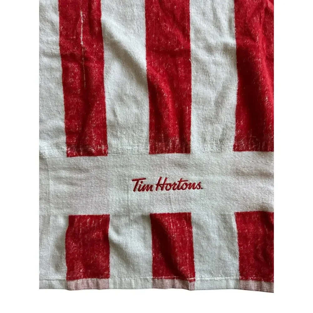 Tim Hortons Large Beach Pool Bath Towel With Inflatable Drink Holder Donut READ